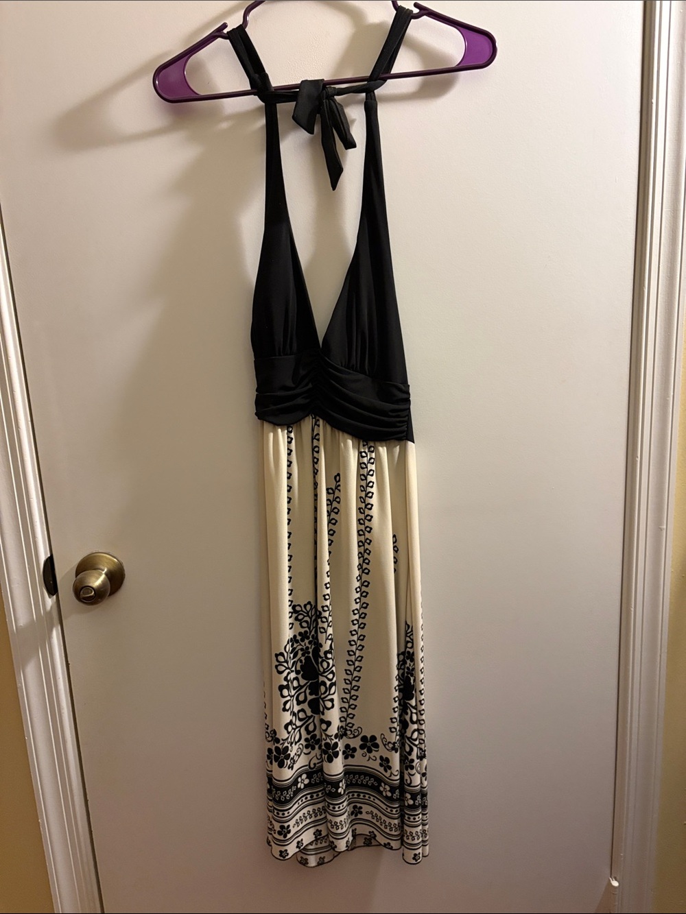 Trixxi Juniors Black and Cream Halter Dress with Floral Print